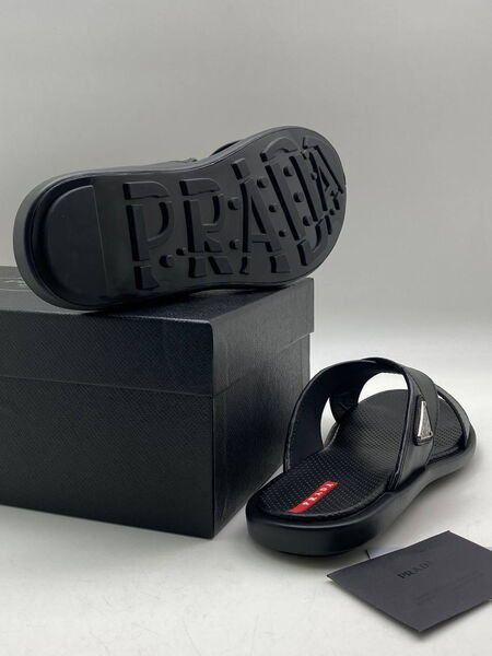 Мужские шлепки Prada мужской кожа черный 190682-3