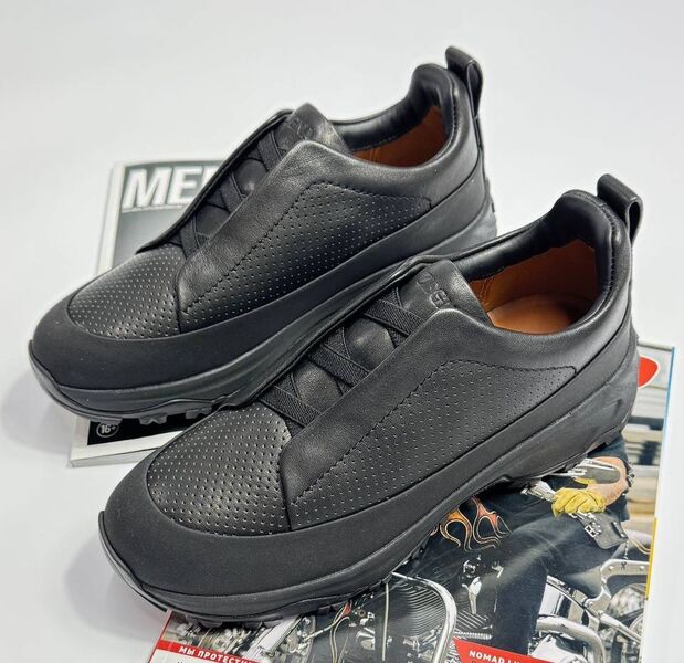 Мужские кроссовки Zegna мужской кожа черный 191852