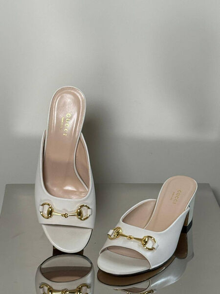 Шлепки Gucci женский кожа белый 187052-4