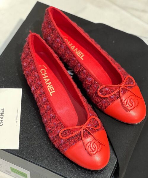 Балетки Chanel женский кожа бордовый 131462
