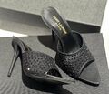 Шлепки Saint Laurent женский стразы черный,серебристый 138453