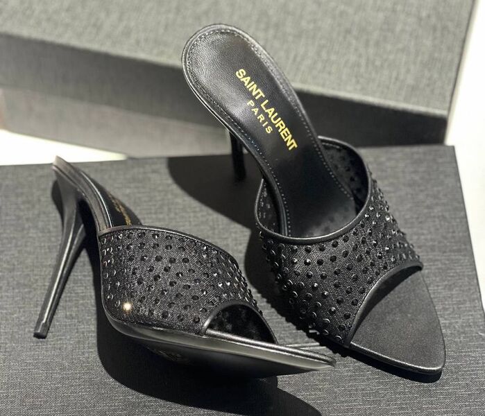 Шлепки Saint Laurent женский стразы черный 138453