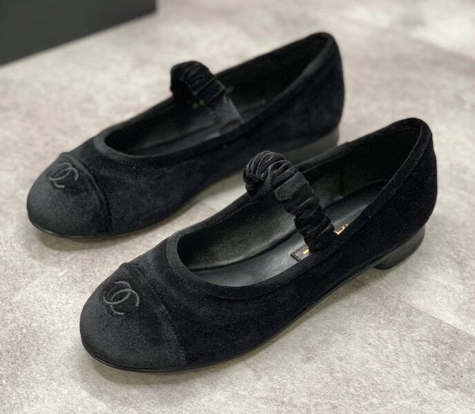 Балетки Chanel женский велюр черный 197969