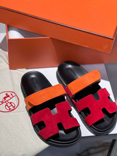 Шлепки Hermès женский замша бордовый 108931-3