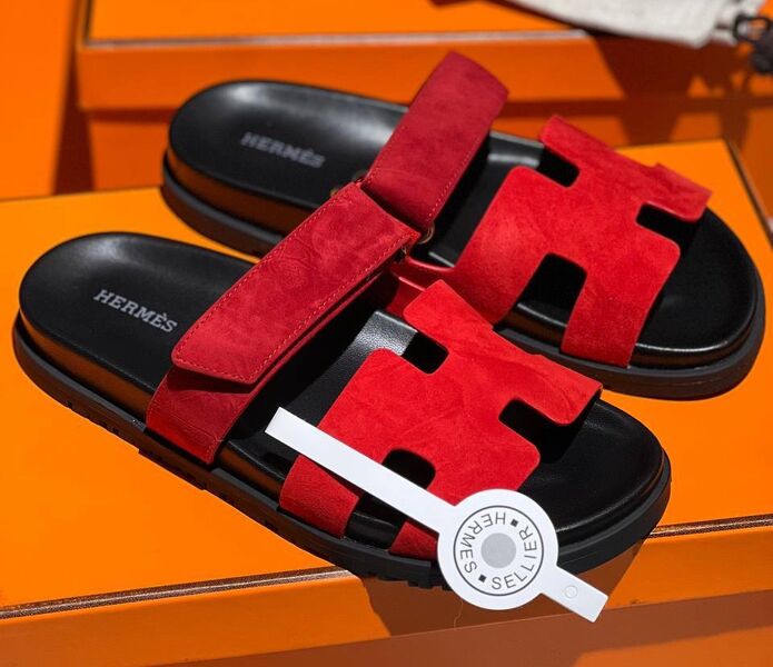 Шлепки Hermès женский замша бордовый 150418