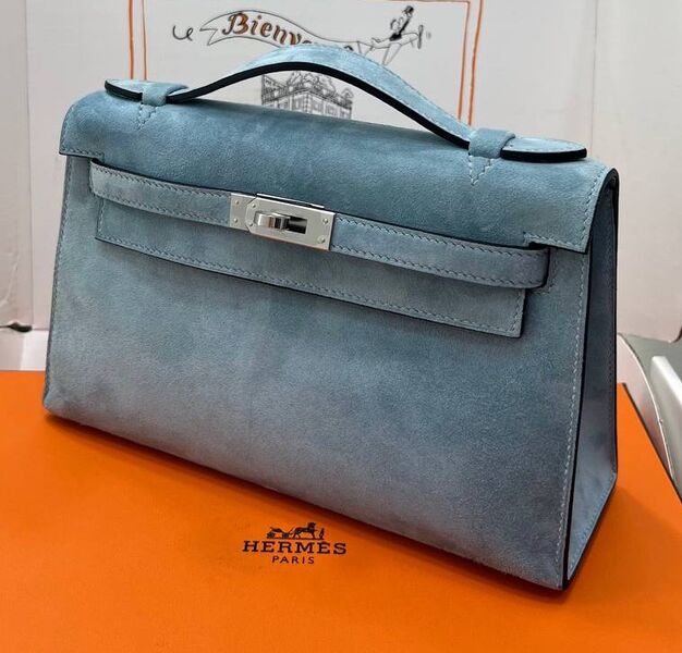 Сумка Hermèskelly Pochette женский замша бирюзовый 155754