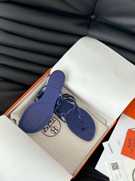 Шлепки Hermès женский кожа синий 148823-3