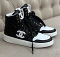 Кеды высокие Chanel женский кожа черный,серебристый 126292