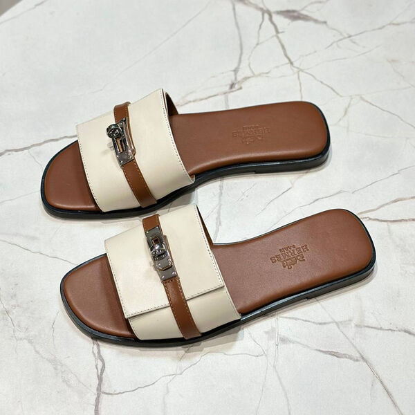 Шлепки Hermès женский кожа белый 149147-2