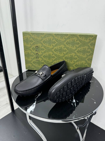 Мужские мокасины Gucci мужской кожа черный 195732-3
