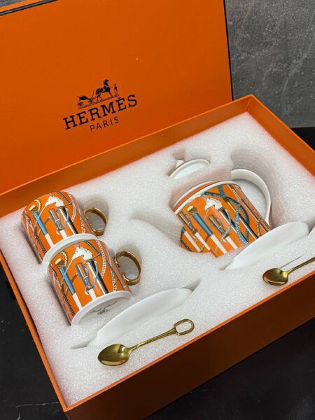 Чайный набор Hermès фарфор оранжевый t3694003-1-2