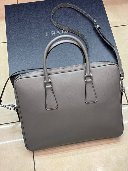 Мужской портфель Prada мужской кожа графитовый 170380-2
