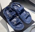 Сандалии Chanel женский текстиль синий 113028-1