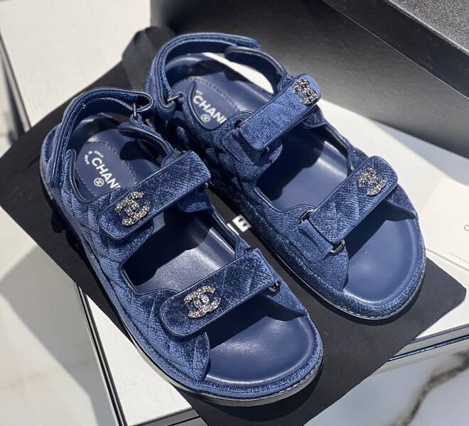 Сандалии Chanel женский текстиль синий 113028