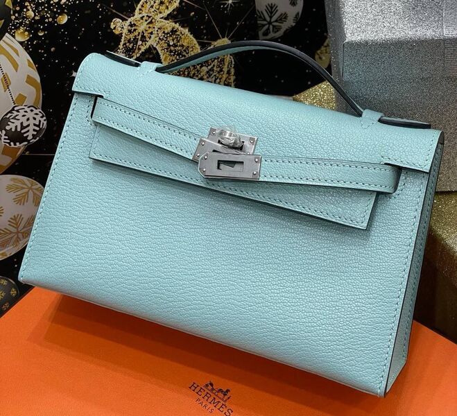 Сумка Hermèskelly 20 Pochette женский кожа бирюзовый 138904