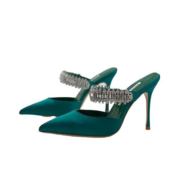 Туфли Manolo Blahnik женский сатин болотный 80849-2