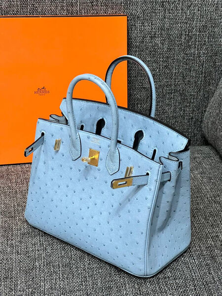 Сумка Hermès Birkin 25 Ostrich Mykonos Gold Hardware женский кожа бирюзовый 122721-6