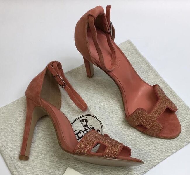 Босоножки Hermès женский замша бордовый 97674