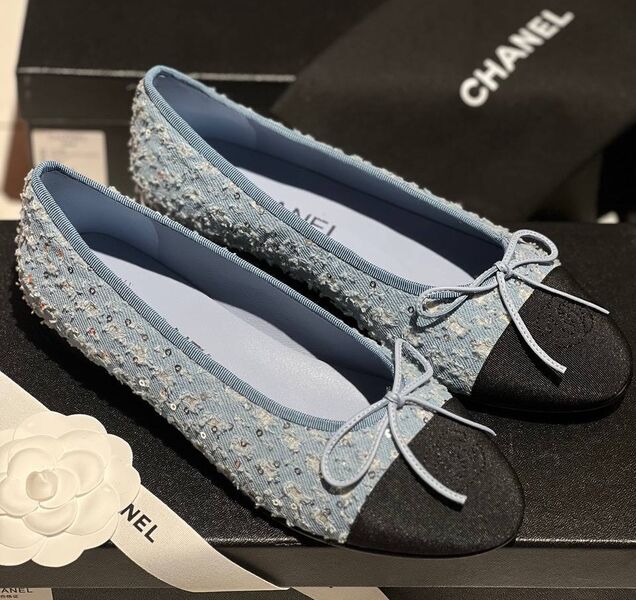 Балетки Chanel женский текстиль бирюзовый 151535