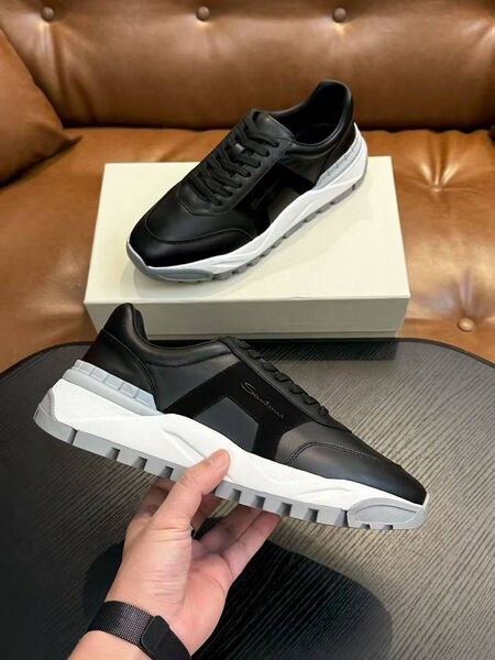 Мужские кроссовки Santoni мужской кожа черный 201064-3