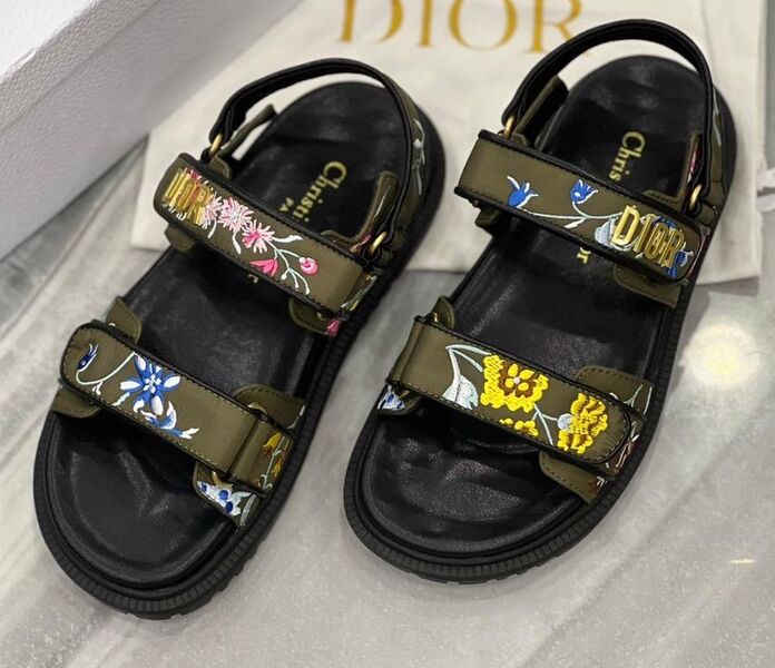 Сандалии Christian Dior женский нейлон серо-зеленый 112812