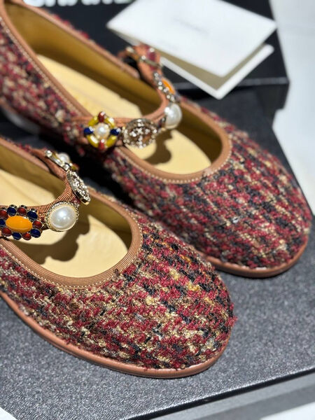 Балетки Chanel женский твид бордовый 156063-3