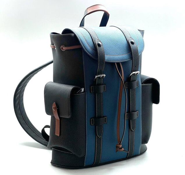 Мужской рюкзак Louis Vuitton мужской кожа синий 121195