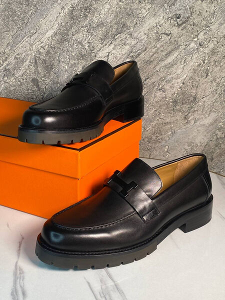 Мужские лоферы Hermès мужской кожа черный 169500-7