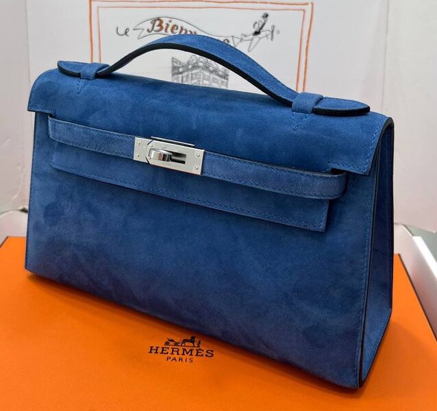 Сумка Hermèskelly Pochette женский замша синий 155753