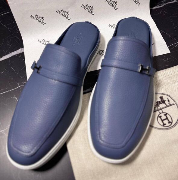 Мужские сабо Hermès мужской кожа синий 195781