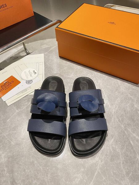 Женские шлепанцы Hermes женский кожа синий r2371130-1