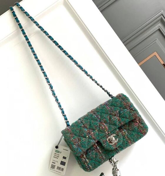 Сумка Chanel Mini женский твид болотный 122266