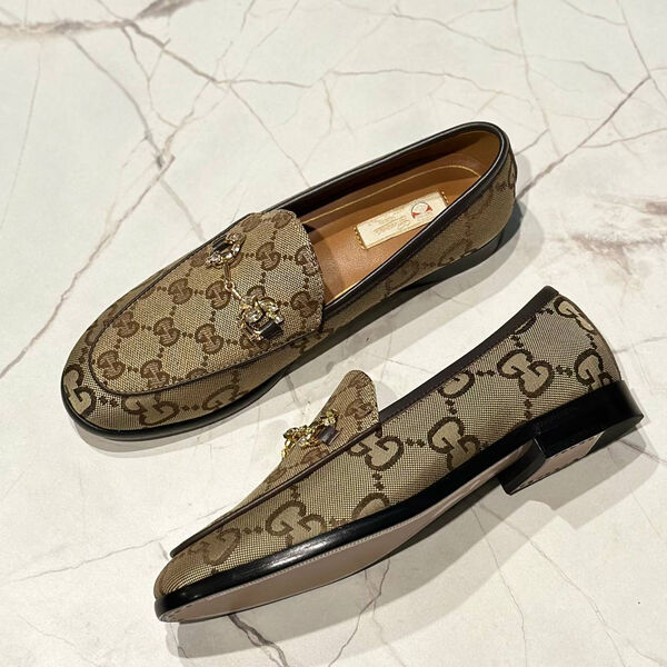 Лоферы Gucci женский текстиль бежевый 153004-3