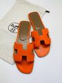 Шлепки Hermès женский кожа оранжевый 89206-2
