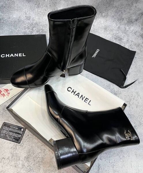 Ботильоны Chanel женский кожа черный 126116