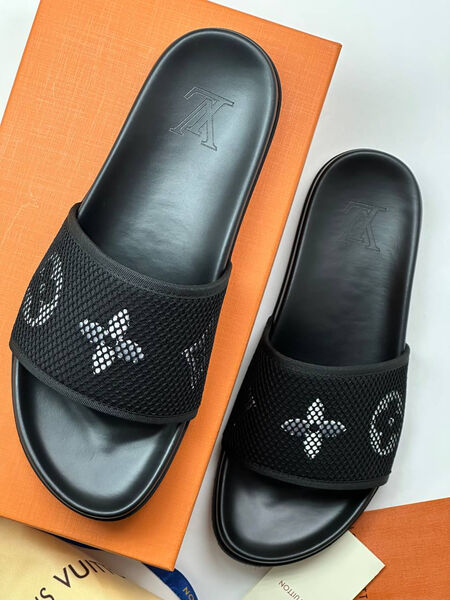 Мужские шлепки Louis Vuitton мужской кожа черный 151986-6