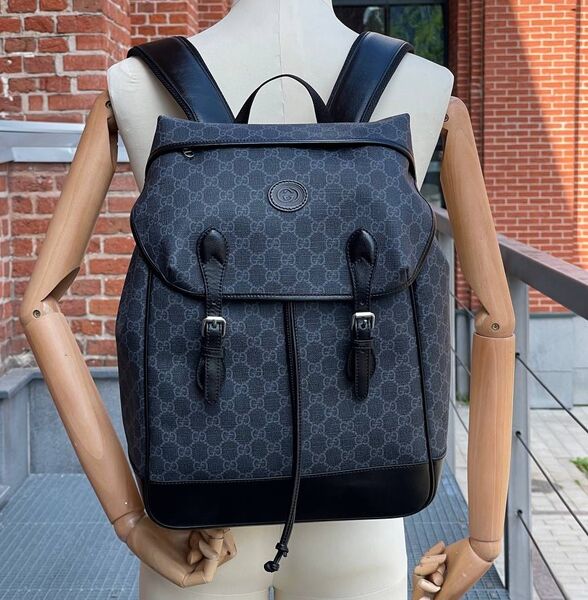 Мужской рюкзак Gucci мужской канва графитовый 123790