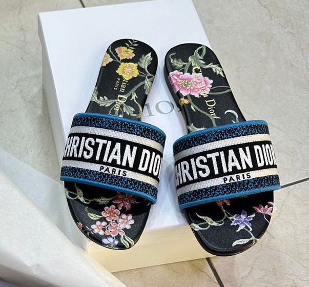 Шлепки Christian Dior женский текстиль синий 114060-2