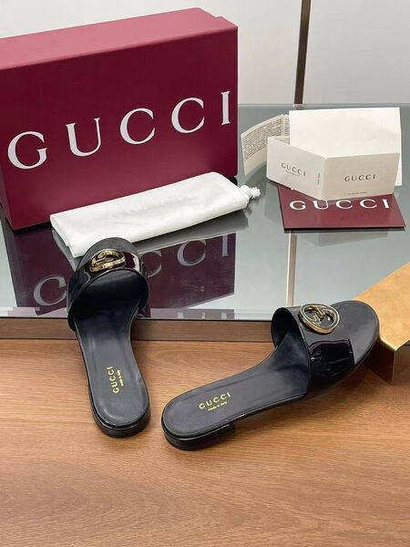 Шлепки Gucci женский кожа черный 180133-3