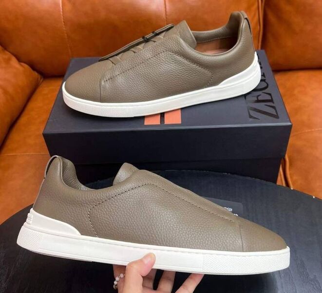 Мужские кеды Zegna мужской кожа бежевый 165802