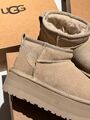 Угги Ugg Platform Mini женский замша бежевый 167667-3