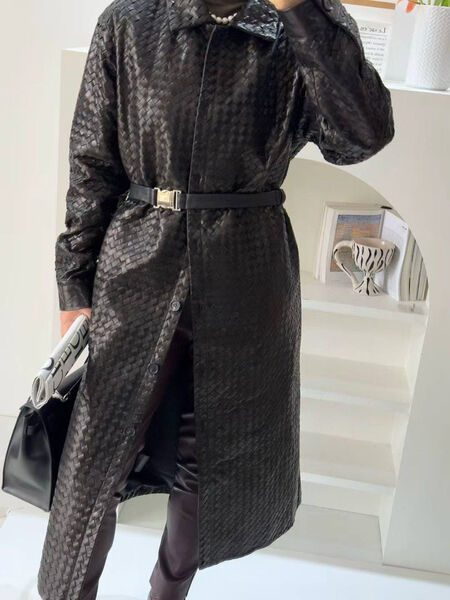 Пальто Bottega Veneta женский кожа черный 198958