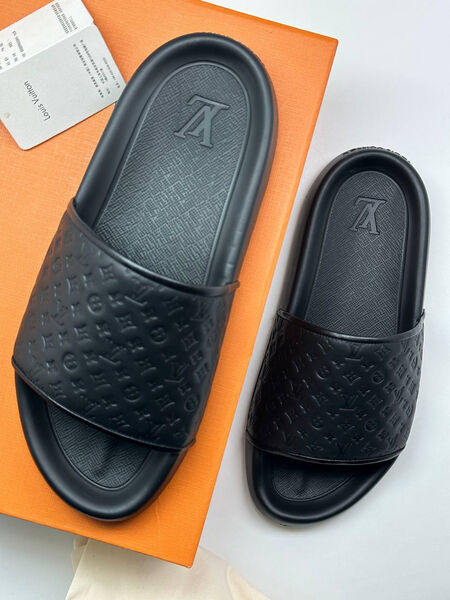 Мужские шлепки Louis Vuitton мужской кожа черный 151958-5