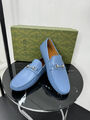 Мужские мокасины Gucci мужской кожа бирюзовый 195725-2