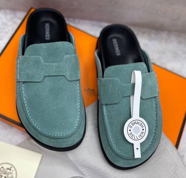 Мюли Hermès женский замша бирюзовый 107631