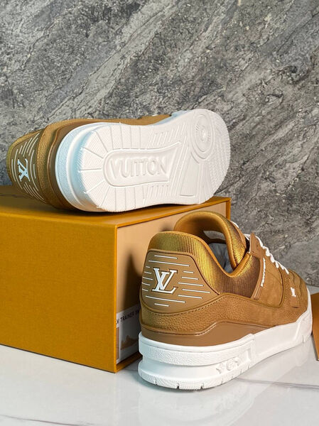 Мужские кроссовки Louis Vuitton мужской кожа бежевый 168541-4