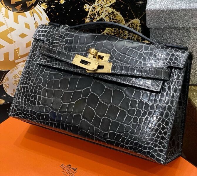 Сумка Hermèskelly 20 Pochette женский кожа графитовый 138908
