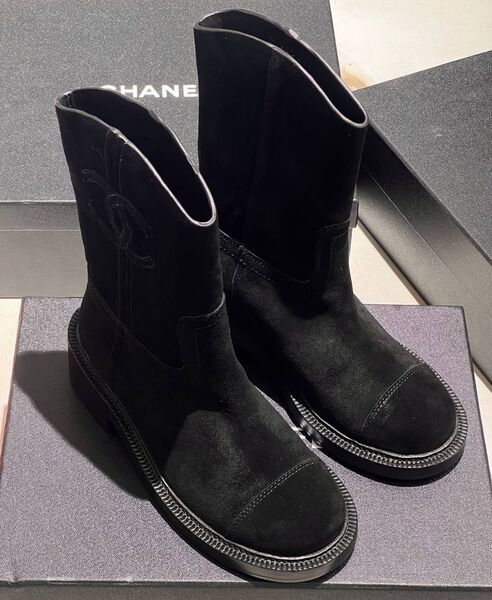 Сапоги Chanel женский замша черный 160989