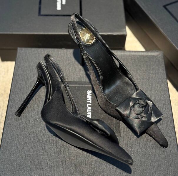 Туфли Saint Laurent женский сатин черный 191532