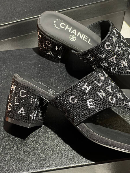 Шлепки Chanel женский стразы черный 152358-3